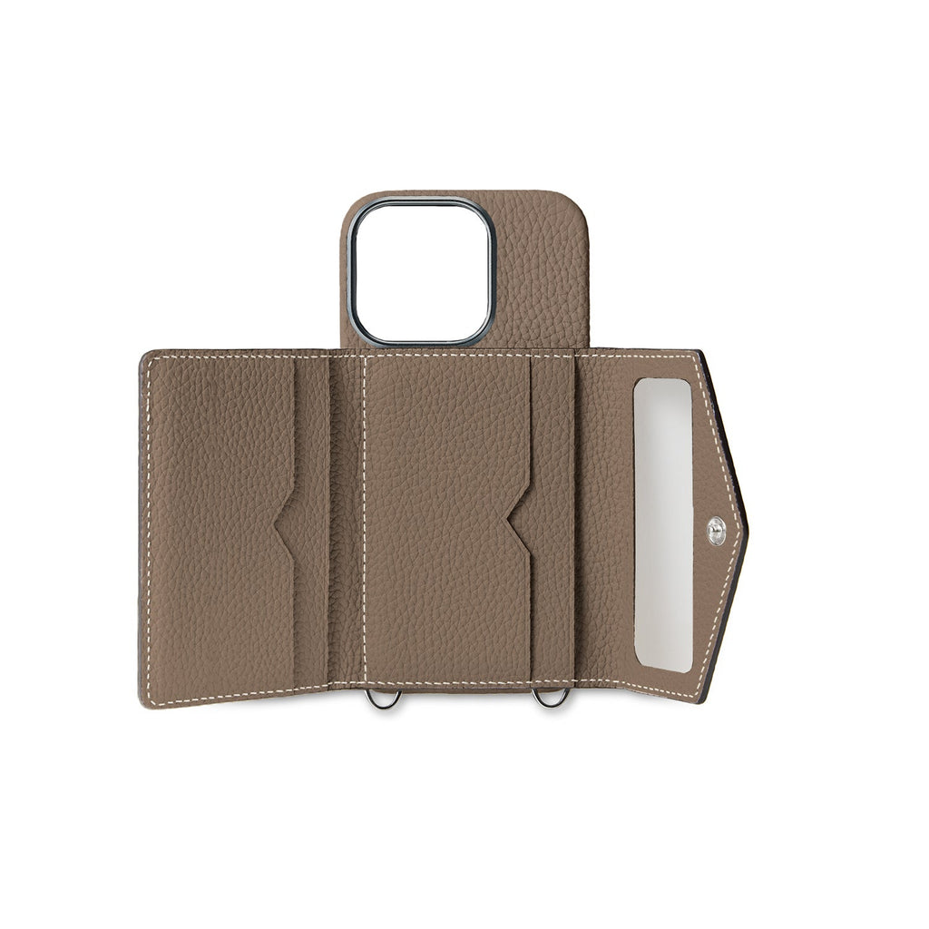 iPhone 16 Pro Back Cover Case with Snap Button Closure Shrink Leather (Etoupe)