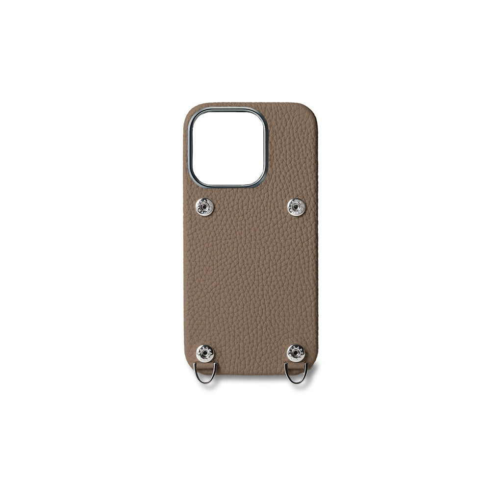 iPhone 16 Pro Back Cover Case with Snap Button Closure Shrink Leather (Etoupe)