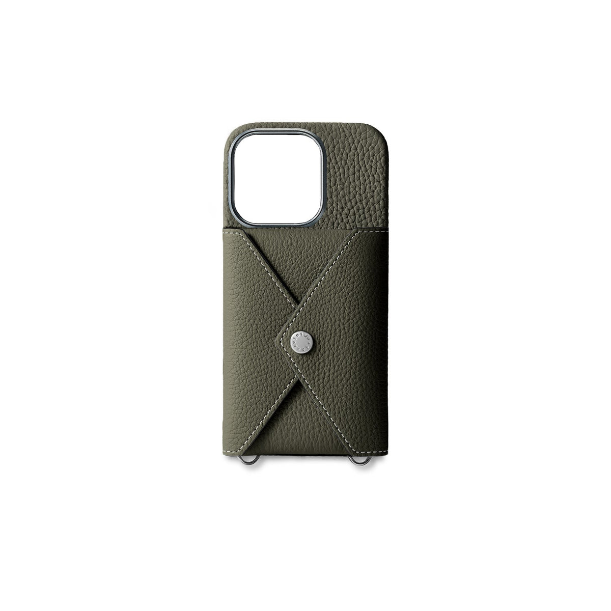 iPhone 16 Pro Back Cover Case with Snap Button Closure Shrink Leather (Olive)