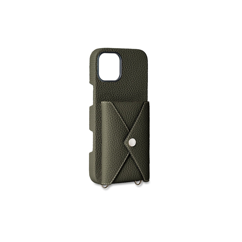 iPhone 16 Plus Back Cover Case with Snap Button Closure Shrink Leather (Olive)