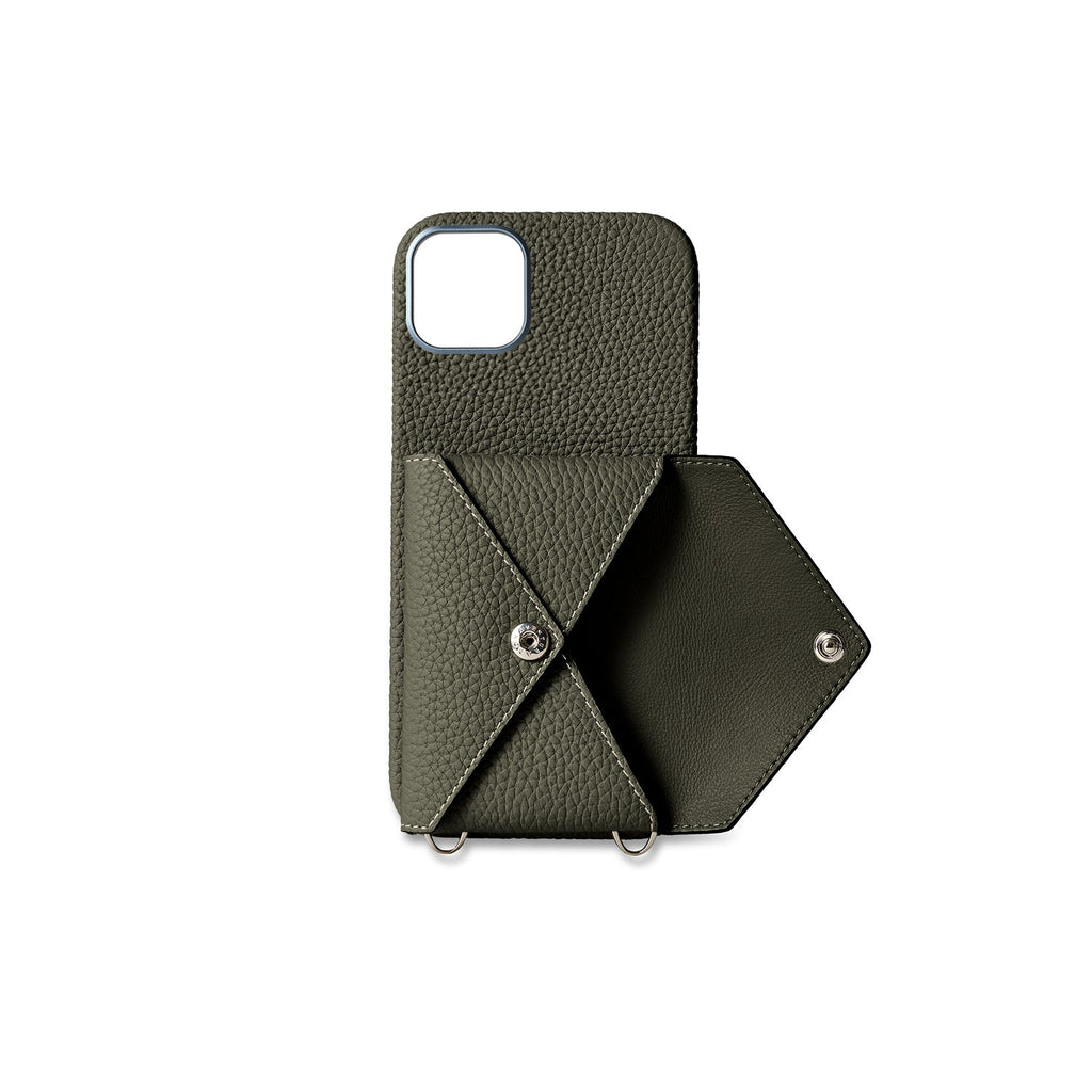 iPhone 16 Plus Back Cover Case with Snap Button Closure Shrink Leather (Olive)