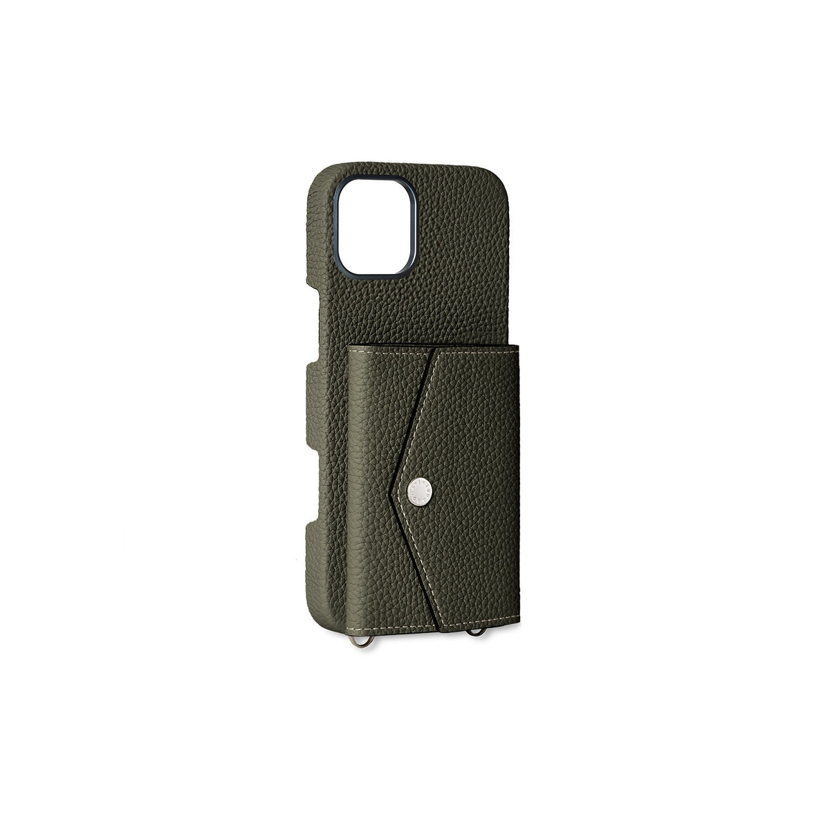 iPhone 16 Plus Back Cover Case with Snap Button Closure Shrink Leather (Olive)