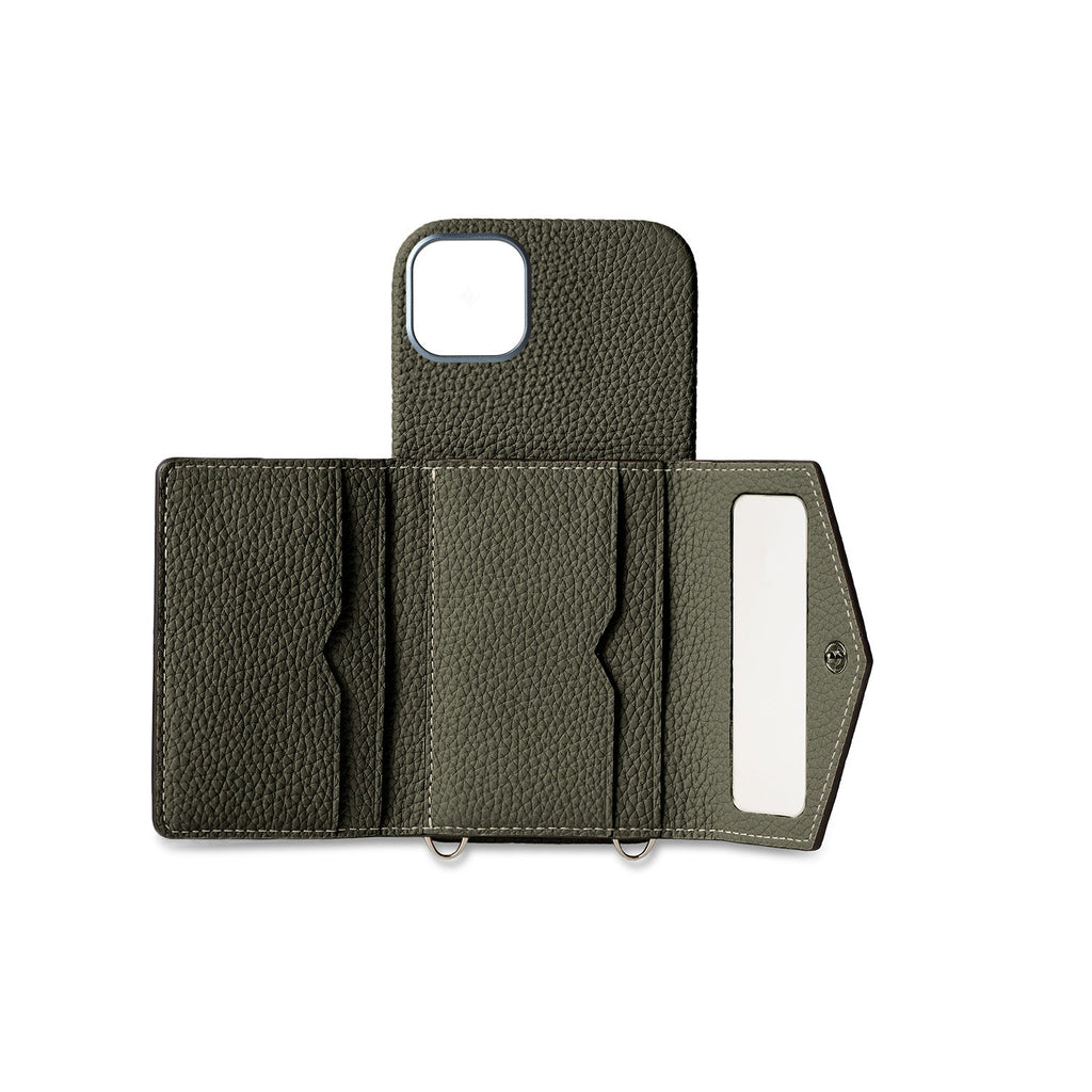 iPhone 16 Plus Back Cover Case with Snap Button Closure Shrink Leather (Olive)