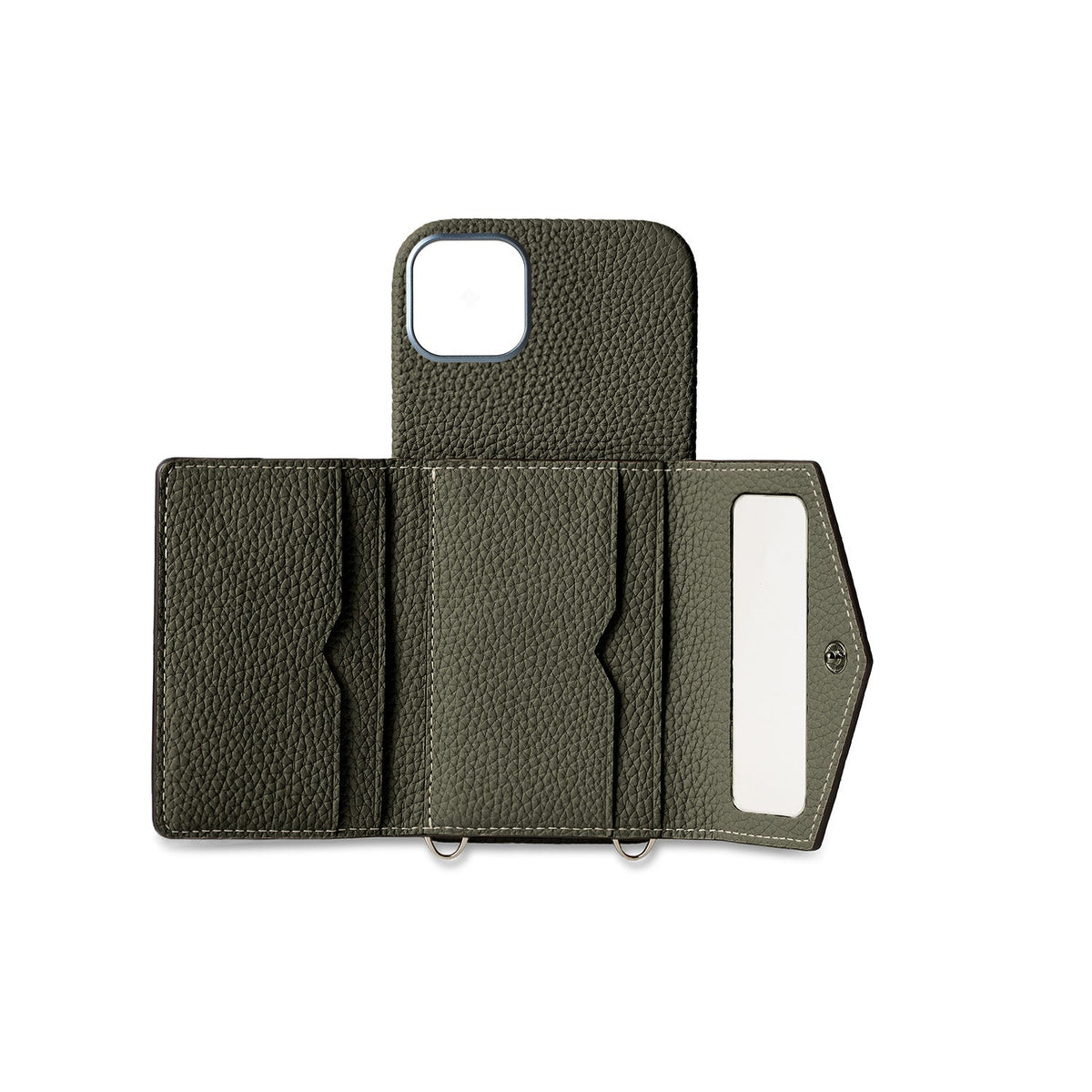 iPhone 16 Plus Back Cover Case with Snap Button Closure Shrink Leather (Olive)
