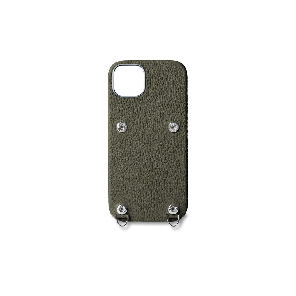 iPhone 16 Plus Back Cover Case with Snap Button Closure Shrink Leather (Olive)