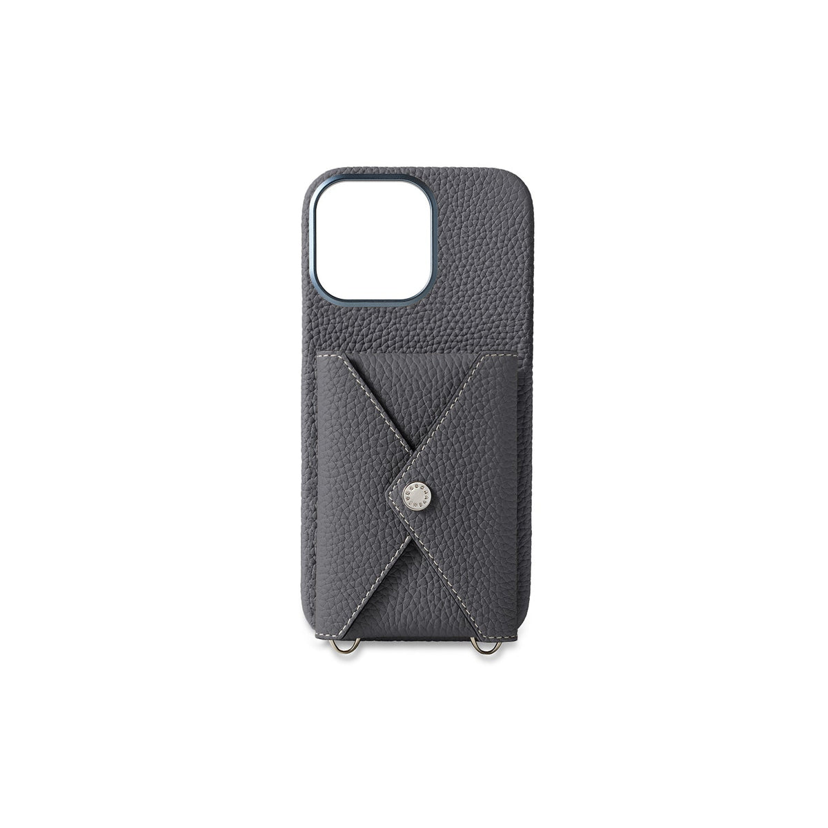 iPhone 16 Pro Max Back Cover Case with Snap Button Closure Shrink Leather (Charcoal Gray)