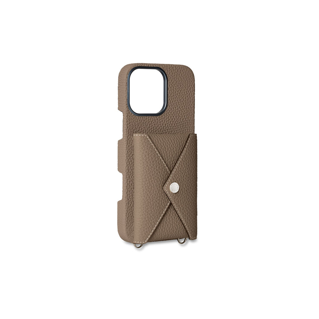iPhone 16 Pro Max Back Cover Case with Snap Button Closure Shrink Leather (Etoupe)
