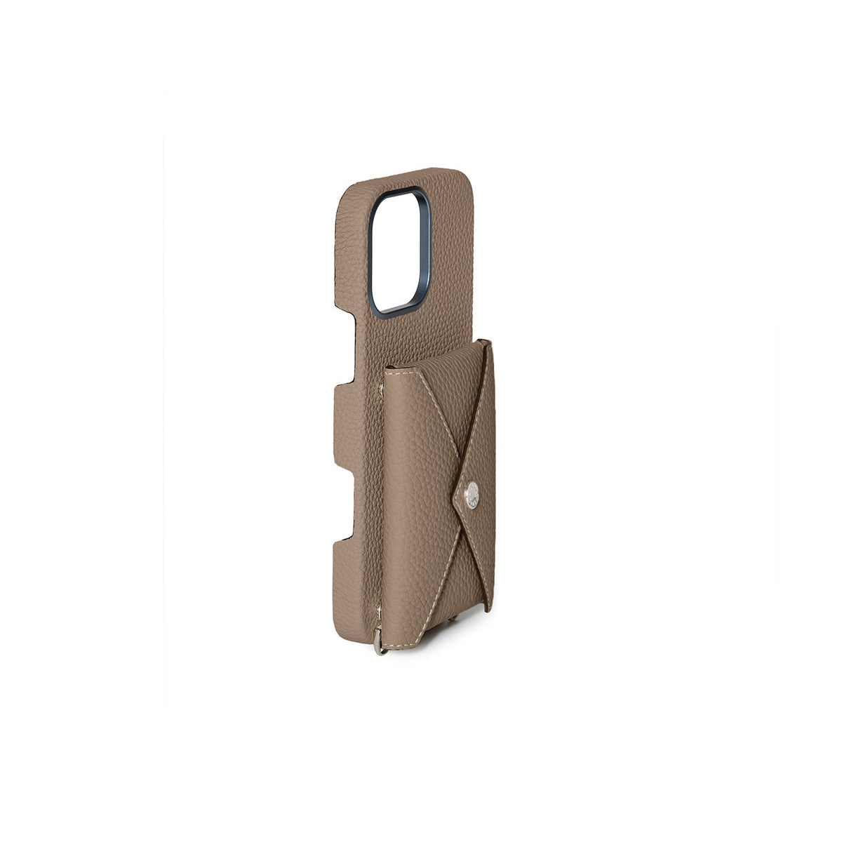 iPhone 16 Pro Max Back Cover Case with Snap Button Closure Shrink Leather (Etoupe)