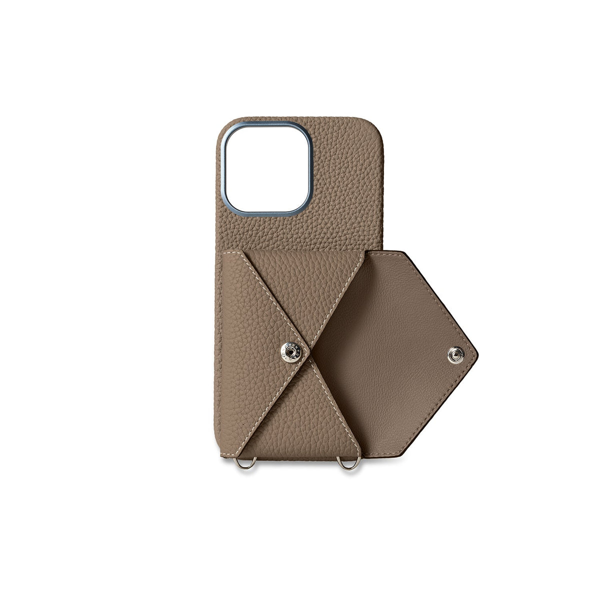 iPhone 16 Pro Max Back Cover Case with Snap Button Closure Shrink Leather (Etoupe)