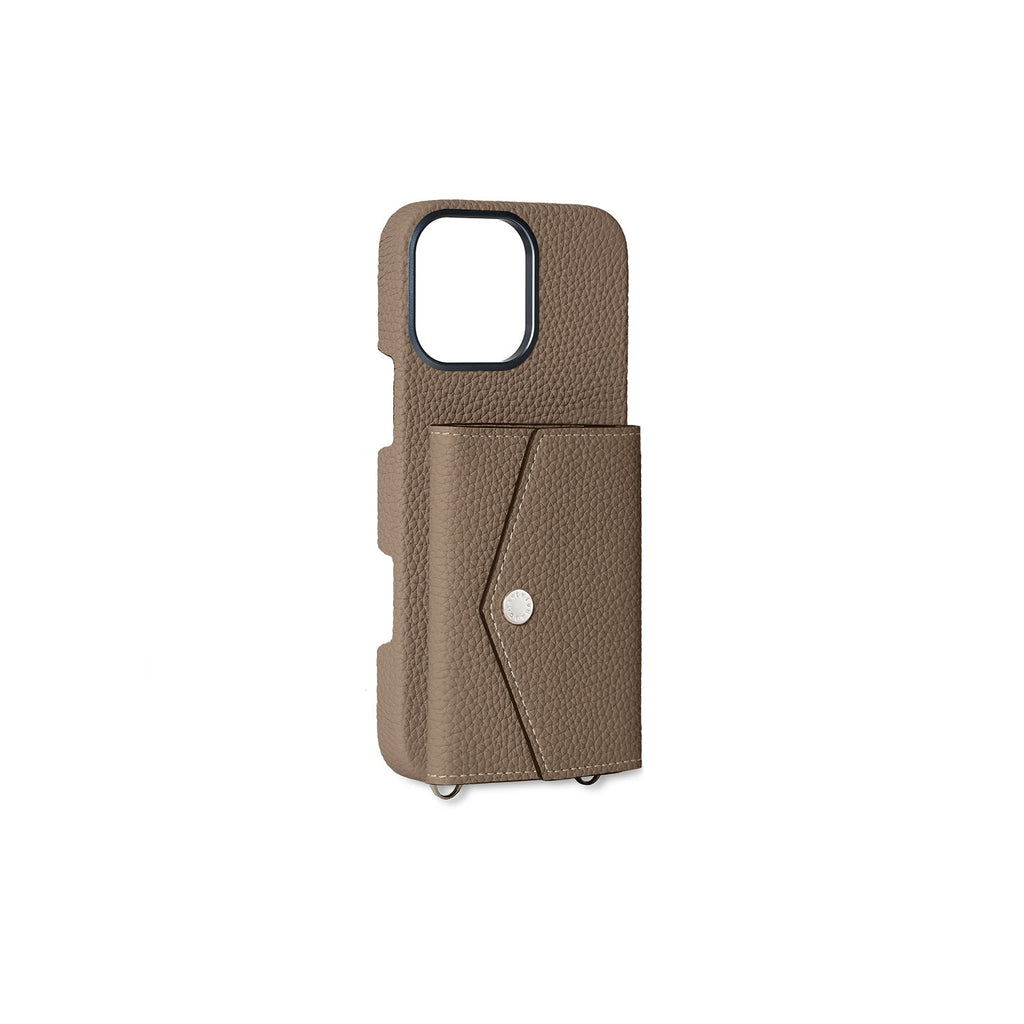 iPhone 16 Pro Max Back Cover Case with Snap Button Closure Shrink Leather (Etoupe)