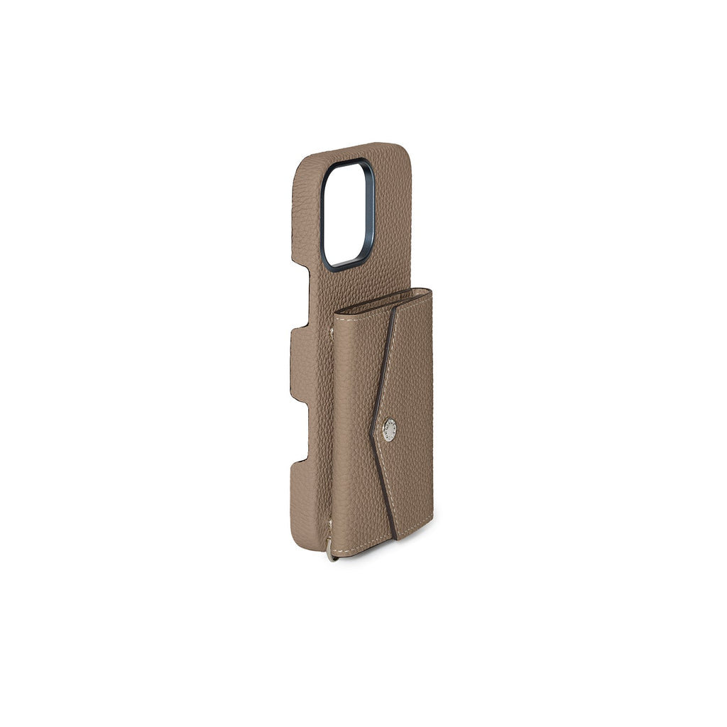 iPhone 16 Pro Max Back Cover Case with Snap Button Closure Shrink Leather (Etoupe)