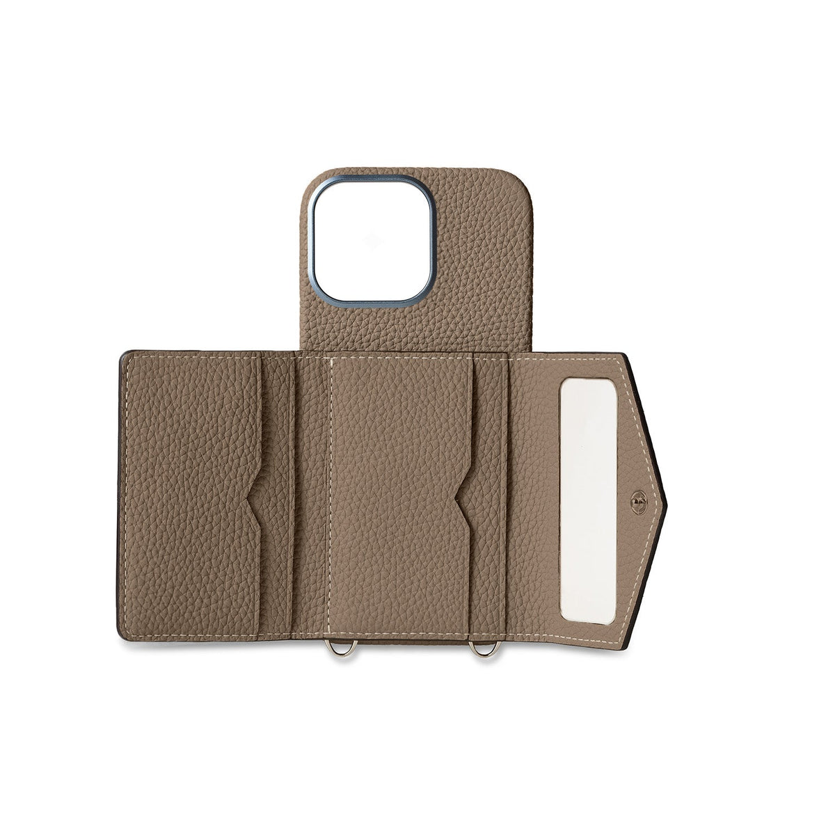 iPhone 16 Pro Max Back Cover Case with Snap Button Closure Shrink Leather (Etoupe)