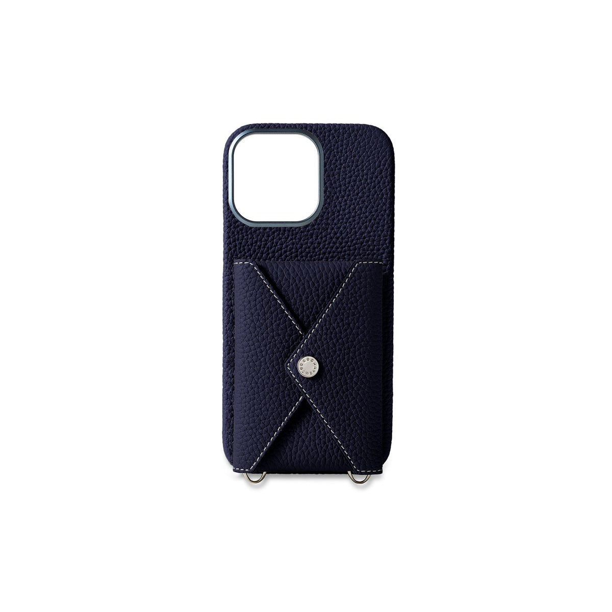 iPhone 16 Pro Max Back Cover Case with Snap Button Closure Shrink Leather (Navy)