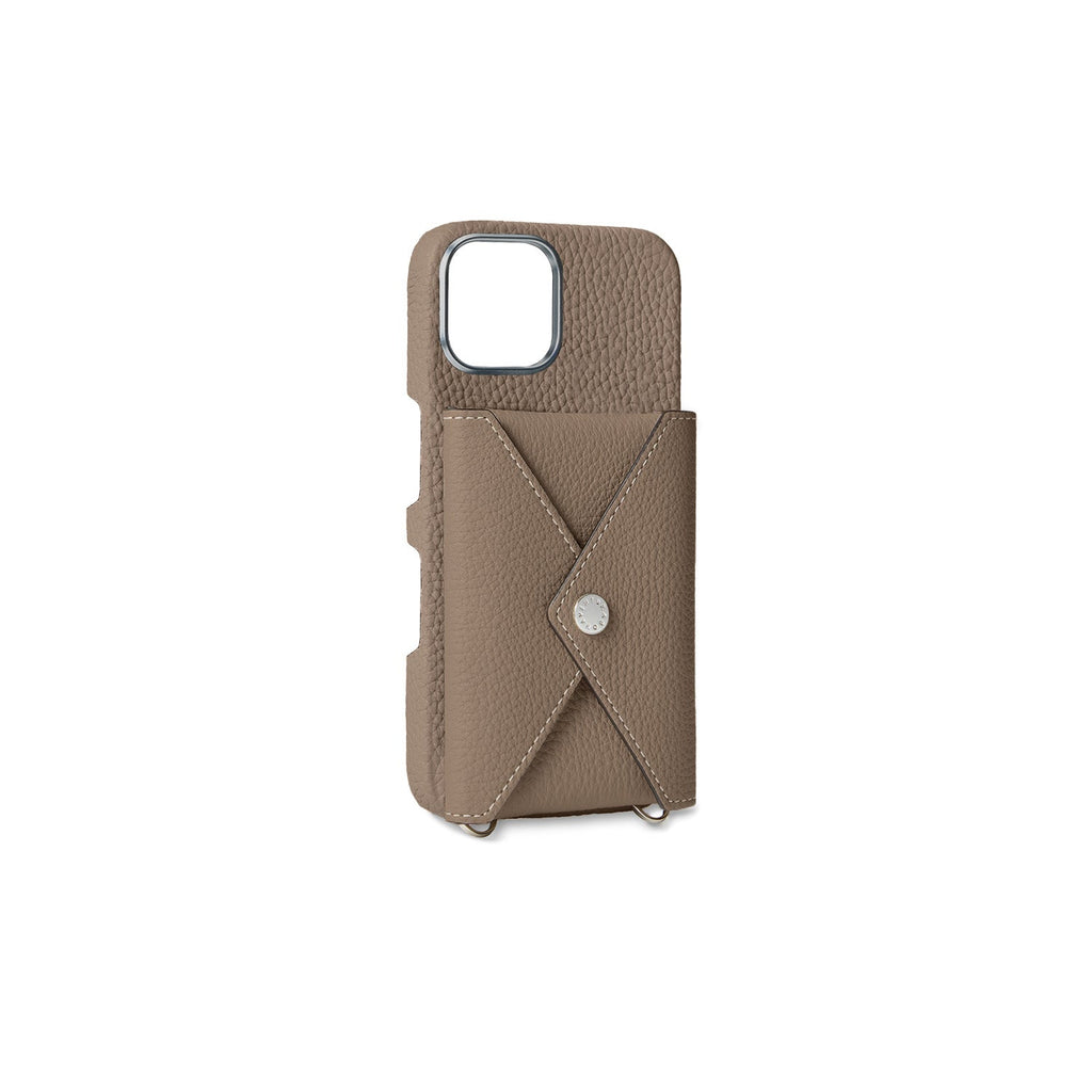 iPhone 17 Back Cover Case with Snap Button Closure Shrink Leather (Etoupe)