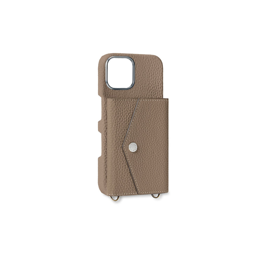 iPhone 17 Back Cover Case with Snap Button Closure Shrink Leather (Etoupe)