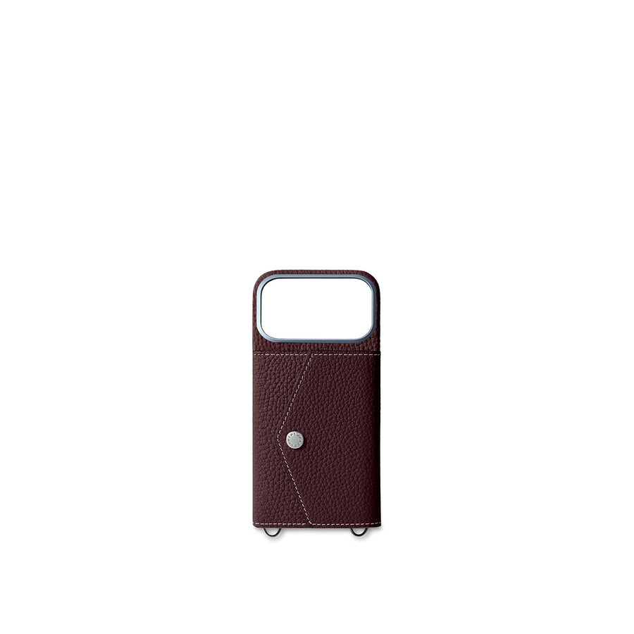 iPhone 17 Pro Back Cover Case with Snap Button Closure Shrink Leather