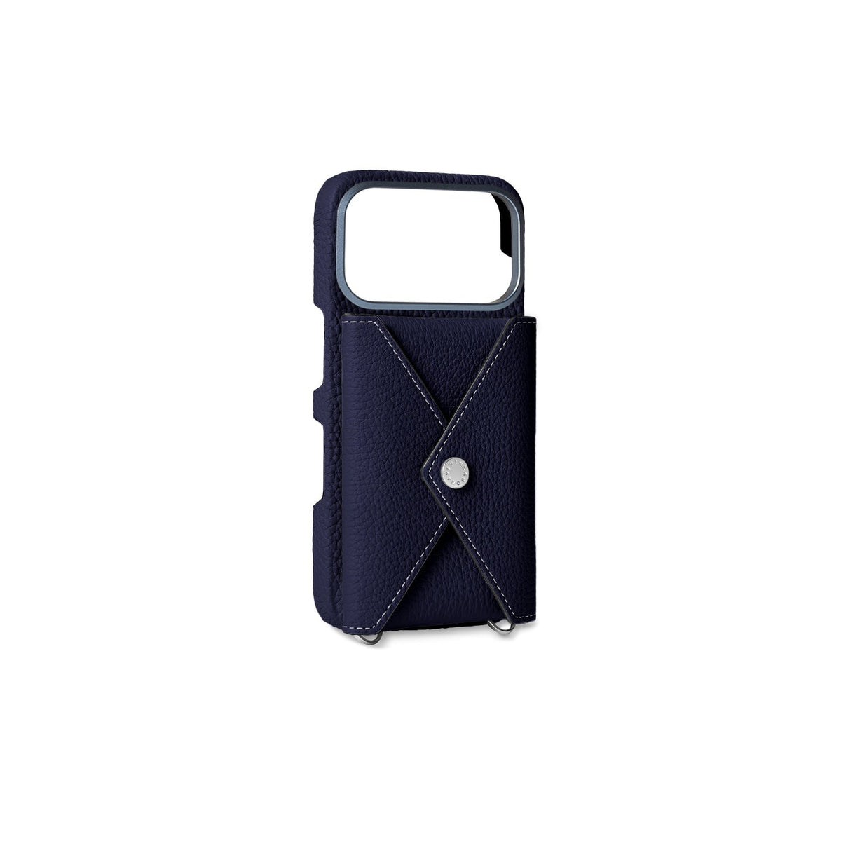 iPhone 17 Pro Back Cover Case with Snap Button Closure Shrink Leather (Navy)
