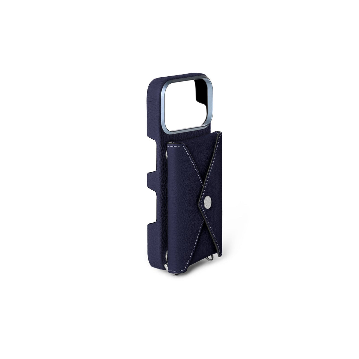 iPhone 17 Pro Back Cover Case with Snap Button Closure Shrink Leather (Navy)