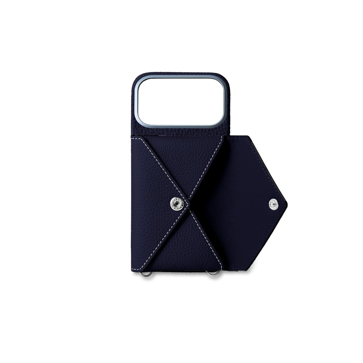 iPhone 17 Pro Back Cover Case with Snap Button Closure Shrink Leather (Navy)