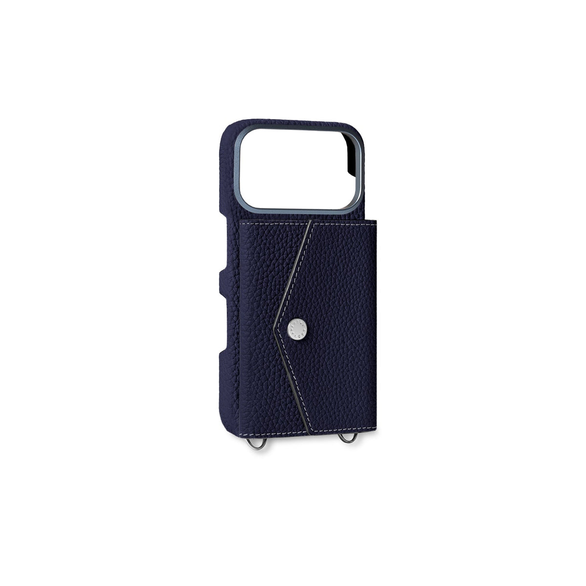 iPhone 17 Pro Back Cover Case with Snap Button Closure Shrink Leather (Navy)