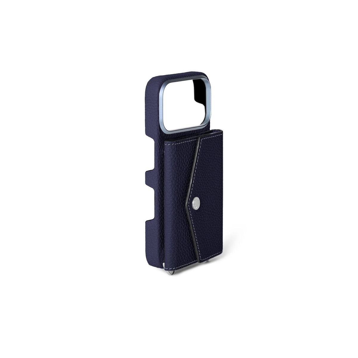 iPhone 17 Pro Back Cover Case with Snap Button Closure Shrink Leather (Navy)