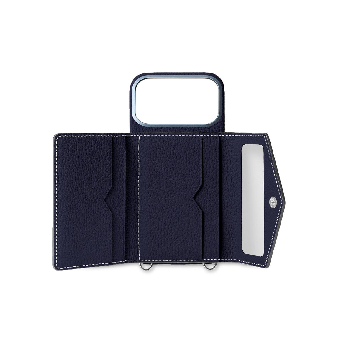 iPhone 17 Pro Back Cover Case with Snap Button Closure Shrink Leather (Navy)