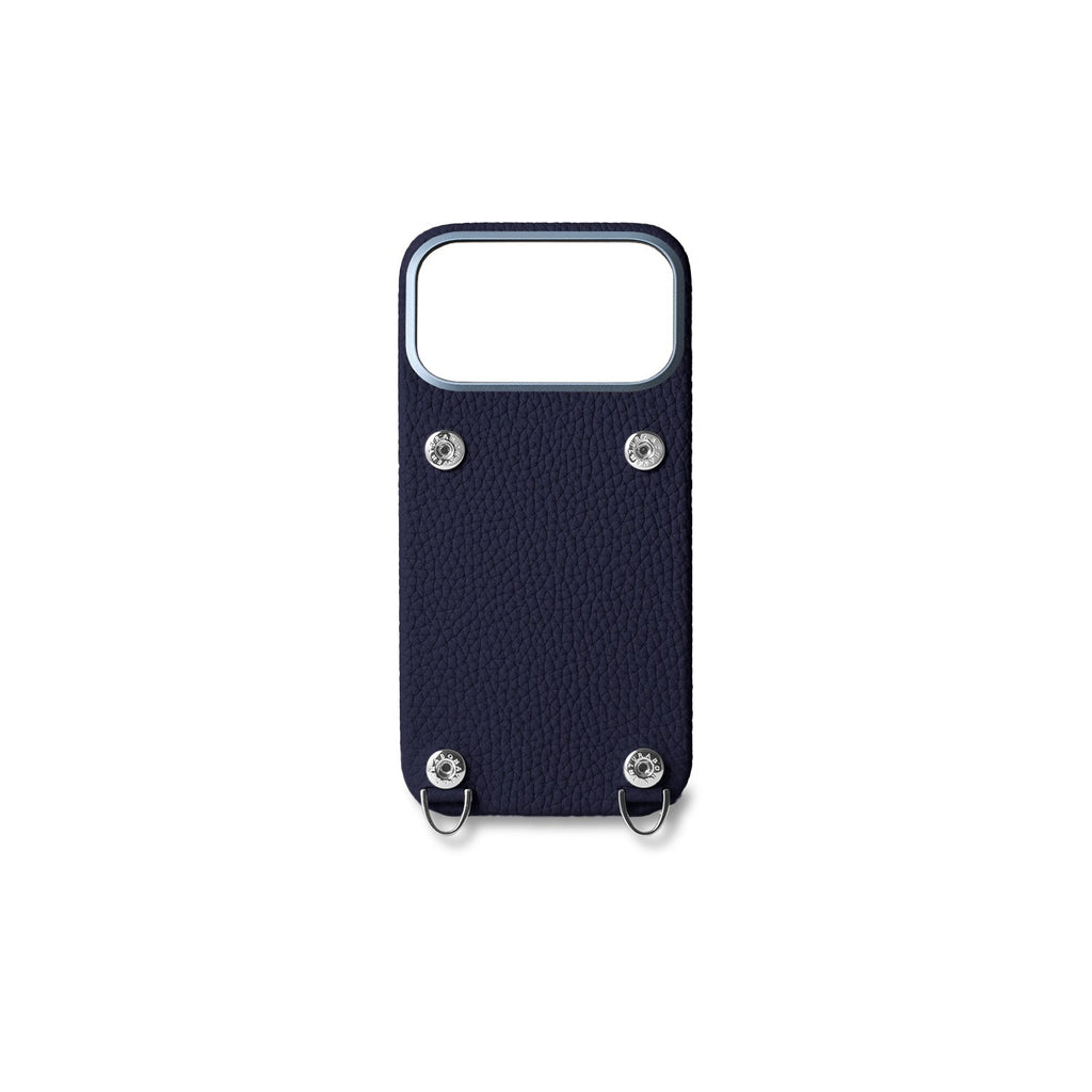 iPhone 17 Pro Back Cover Case with Snap Button Closure Shrink Leather (Navy)