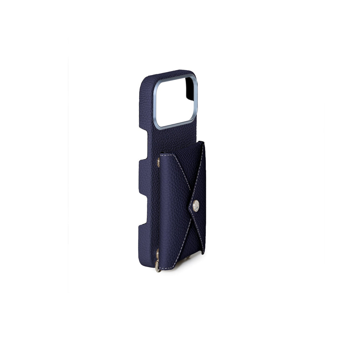iPhone 17 Pro Max Back Cover Case with Snap Button Closure Shrink Leather (Navy)