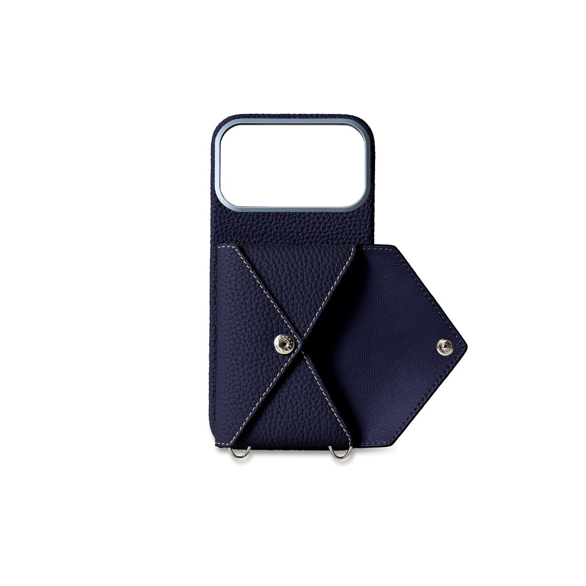 iPhone 17 Pro Max Back Cover Case with Snap Button Closure Shrink Leather (Navy)