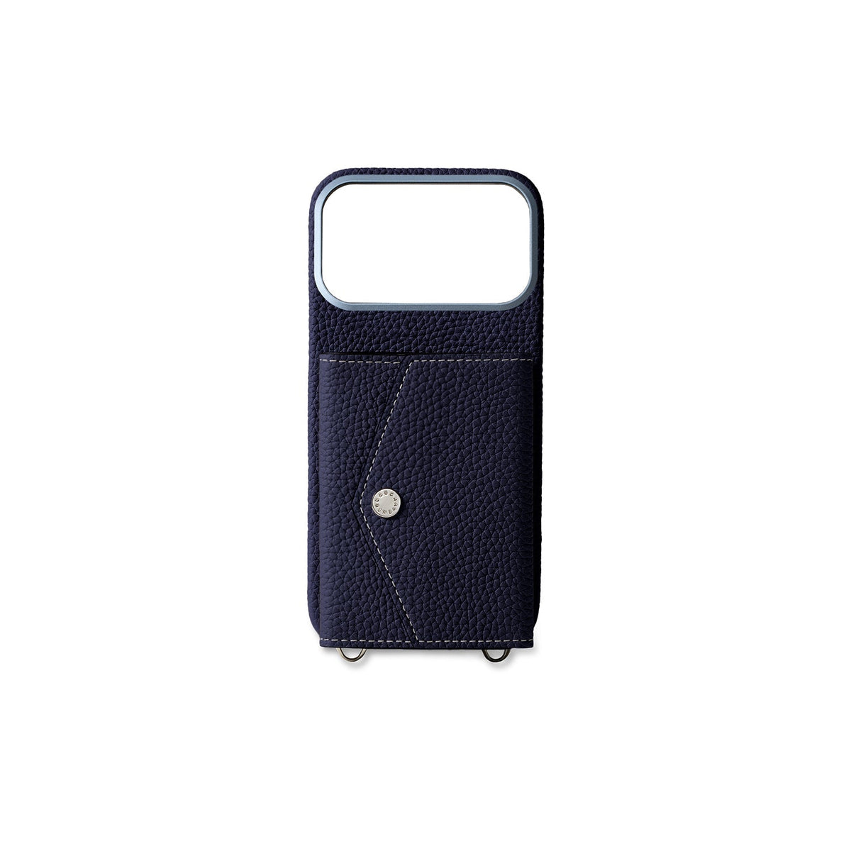 iPhone 17 Pro Max Back Cover Case with Snap Button Closure Shrink Leather (Navy)