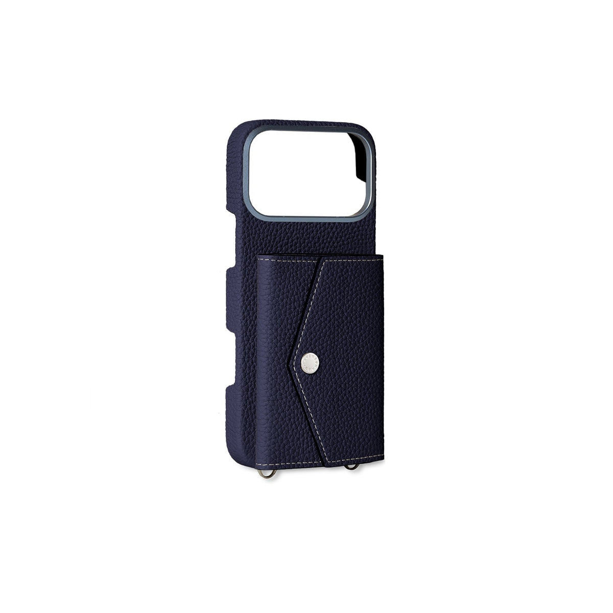 iPhone 17 Pro Max Back Cover Case with Snap Button Closure Shrink Leather (Navy)