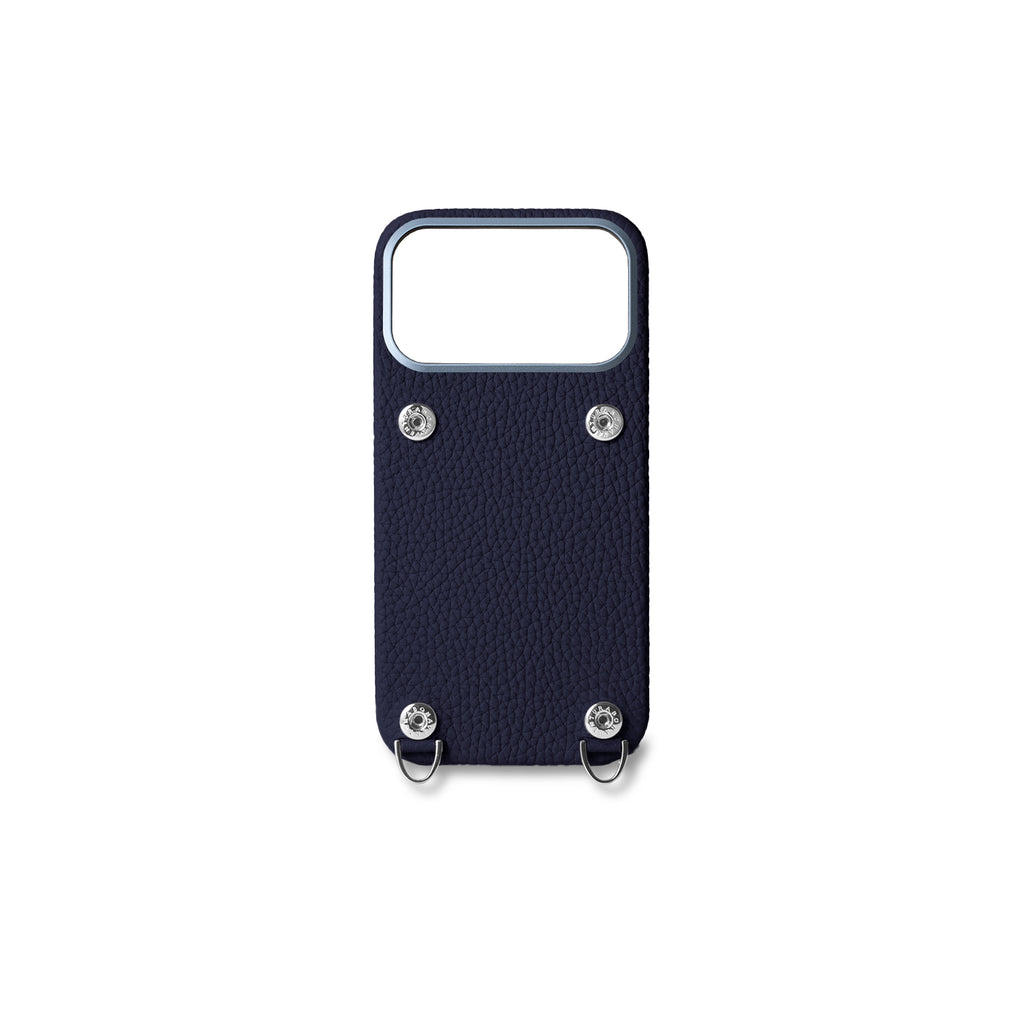 iPhone 17 Pro Max Back Cover Case with Snap Button Closure Shrink Leather (Navy)