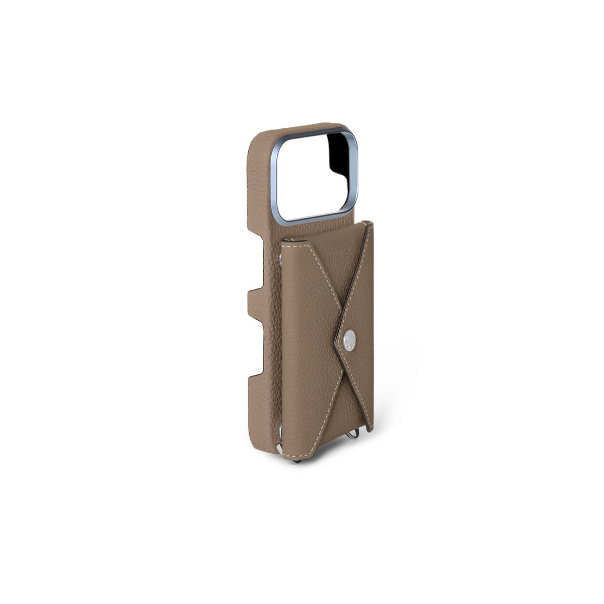 iPhone 18 Pro Back Cover Case with Snap Button Closure Shrink Leather (Etoupe)