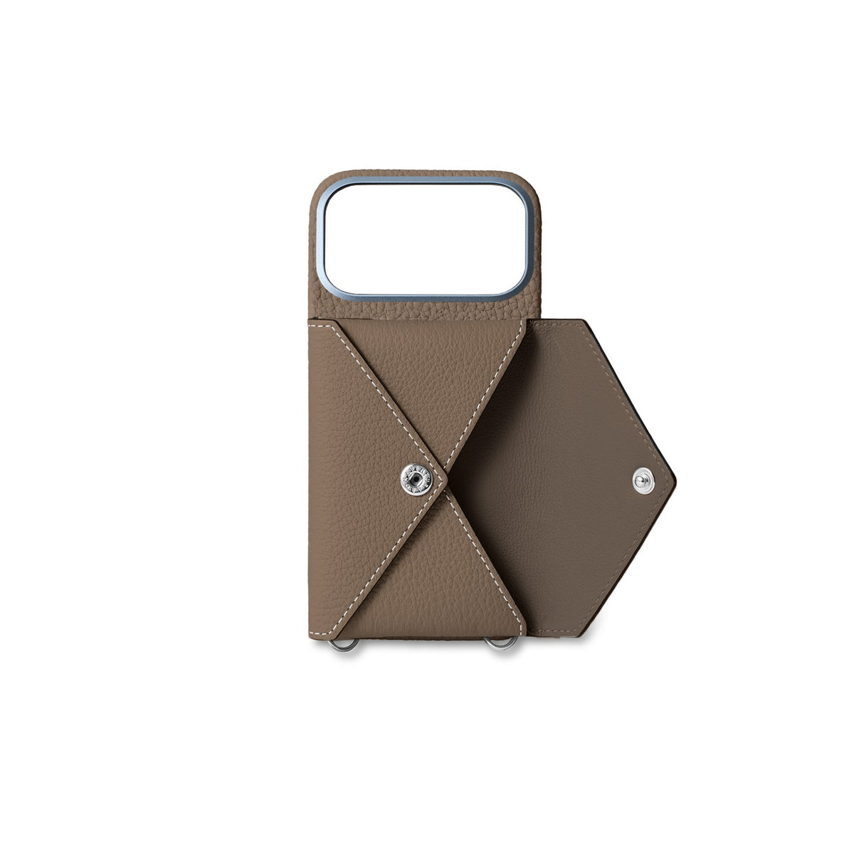 iPhone 18 Pro Back Cover Case with Snap Button Closure Shrink Leather (Etoupe)