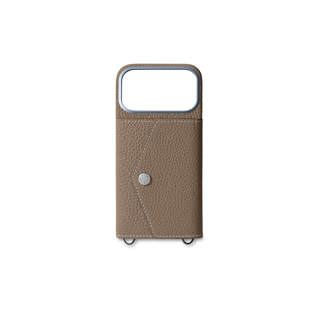 iPhone 18 Pro Back Cover Case with Snap Button Closure Shrink Leather (Etoupe)