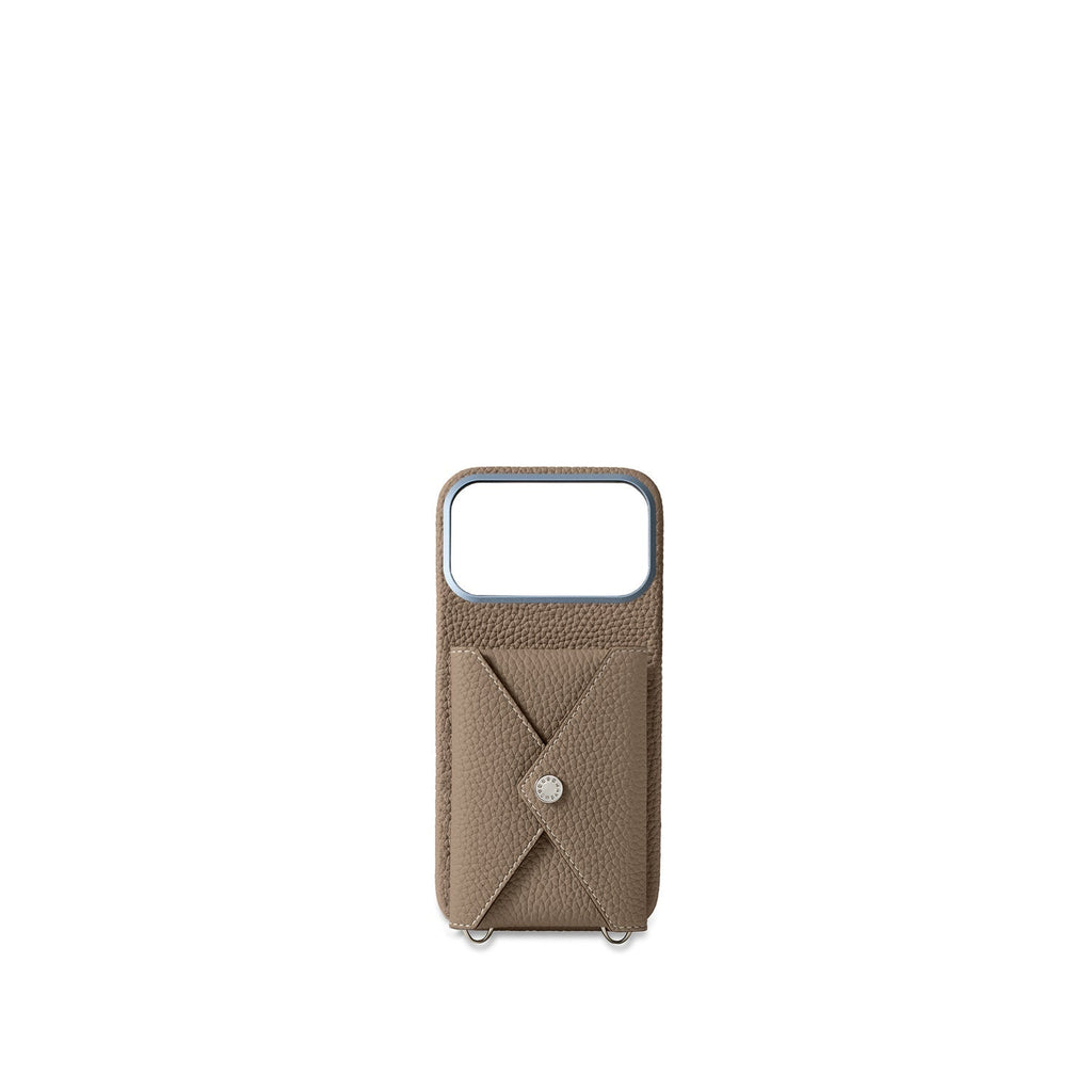 iPhone 18 Pro Max Back Cover Case with Snap Button Closure Shrink Leather (Etoupe)