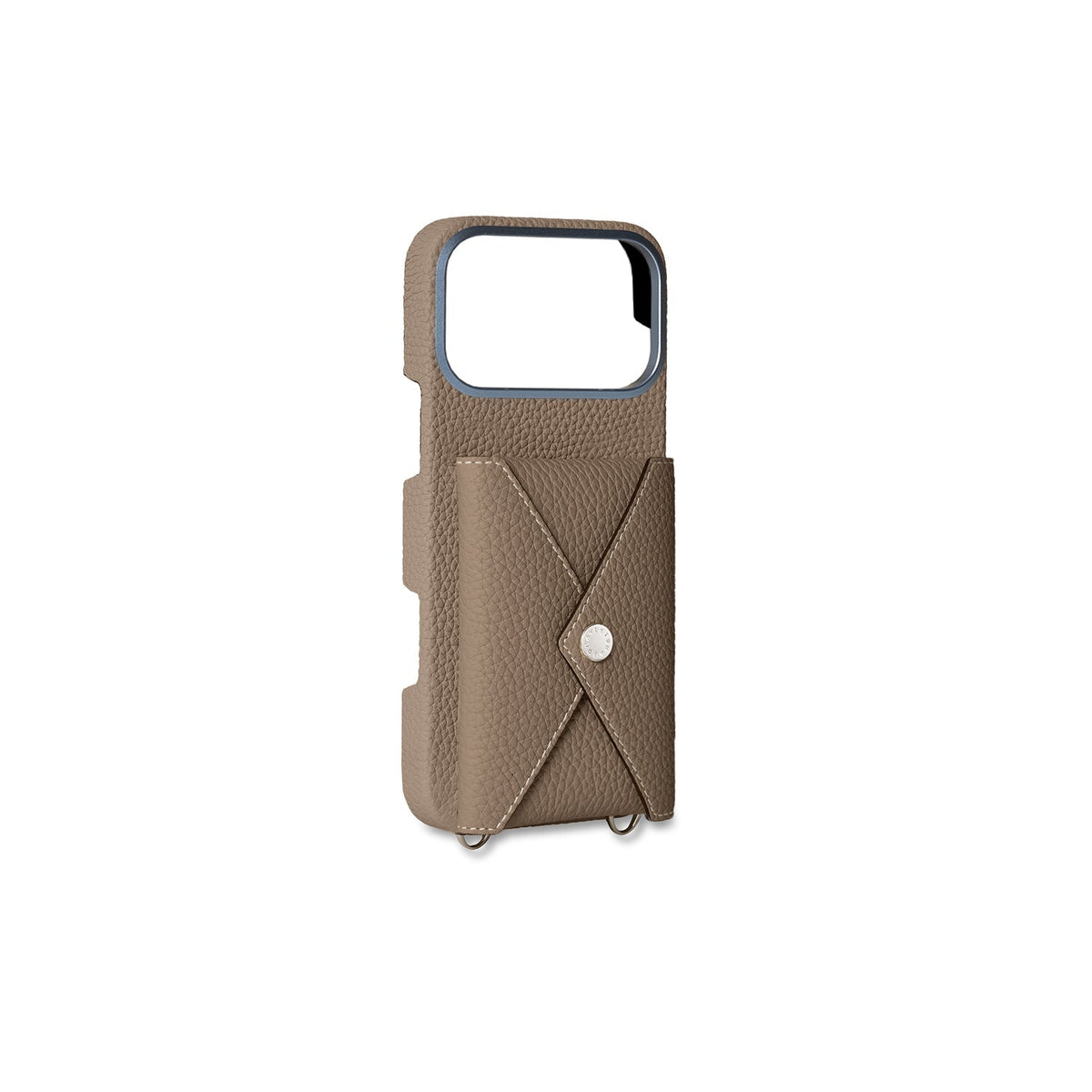 iPhone 18 Pro Max Back Cover Case with Snap Button Closure Shrink Leather (Etoupe)