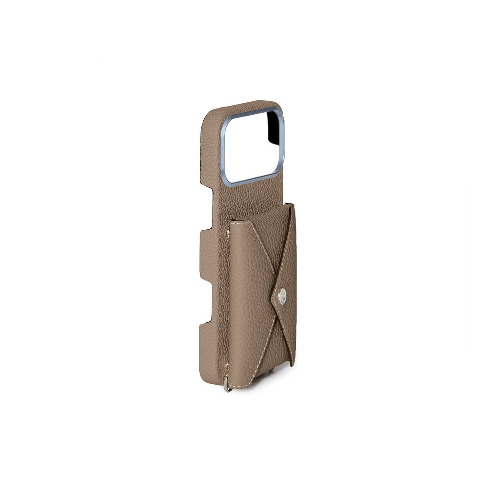 iPhone 18 Pro Max Back Cover Case with Snap Button Closure Shrink Leather (Etoupe)