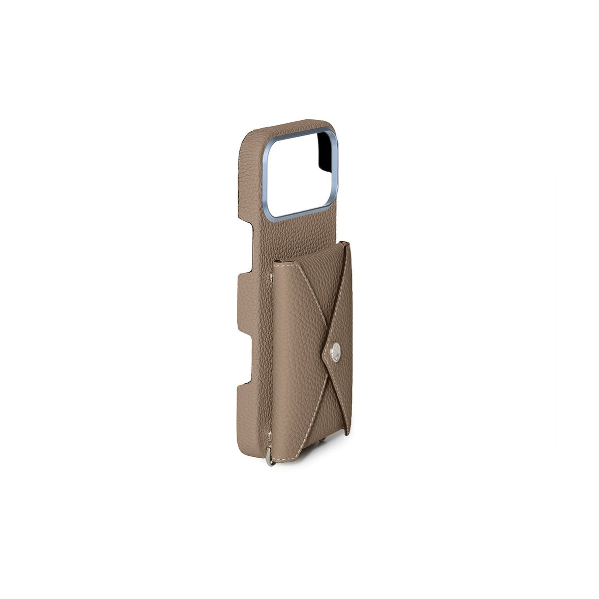 iPhone 18 Pro Max Back Cover Case with Snap Button Closure Shrink Leather (Etoupe)