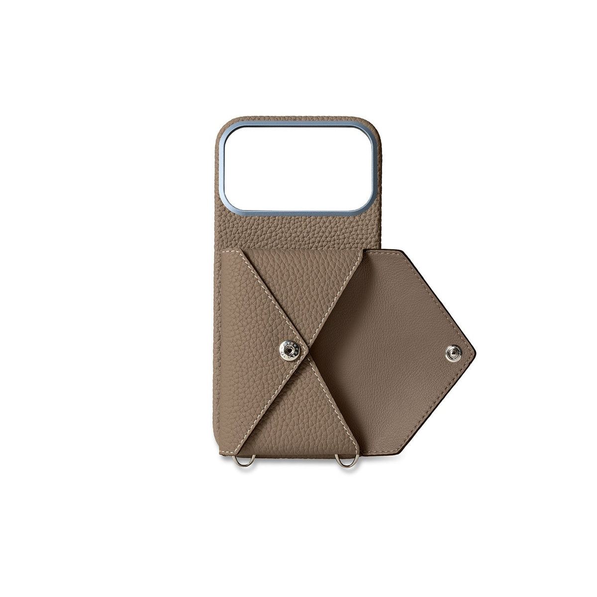 iPhone 18 Pro Max Back Cover Case with Snap Button Closure Shrink Leather (Etoupe)