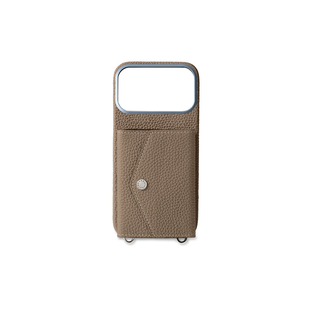 iPhone 18 Pro Max Back Cover Case with Snap Button Closure Shrink Leather (Etoupe)