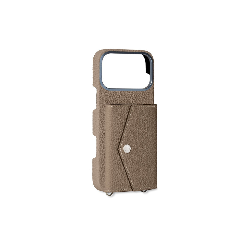 iPhone 18 Pro Max Back Cover Case with Snap Button Closure Shrink Leather (Etoupe)