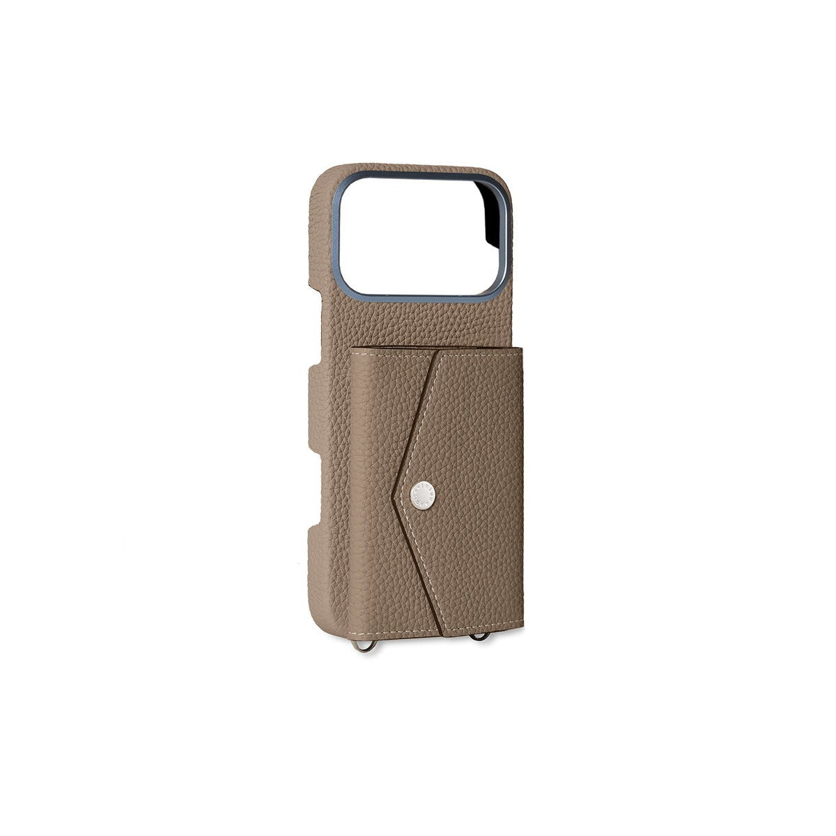 iPhone 18 Pro Max Back Cover Case with Snap Button Closure Shrink Leather (Etoupe)