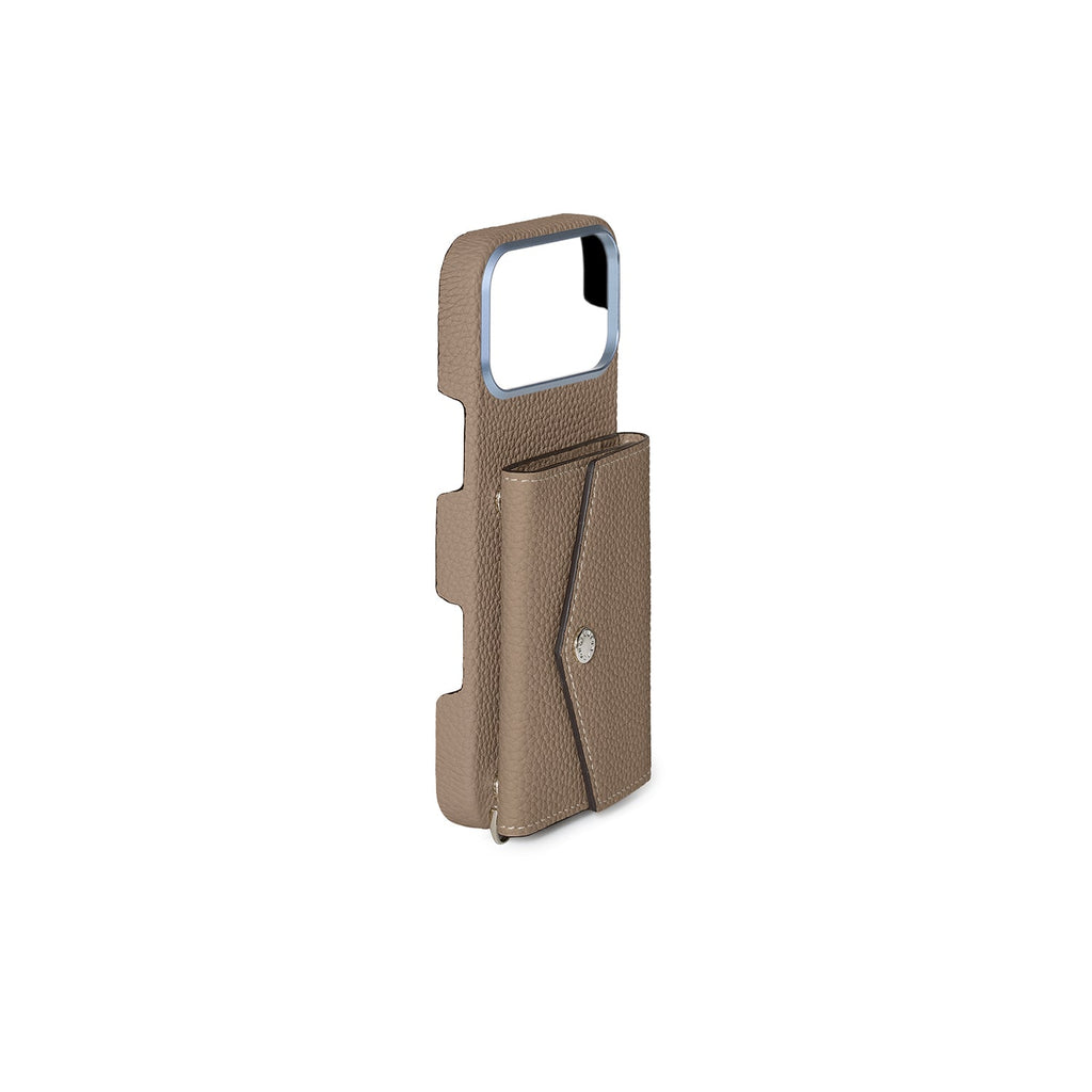 iPhone 18 Pro Max Back Cover Case with Snap Button Closure Shrink Leather (Etoupe)