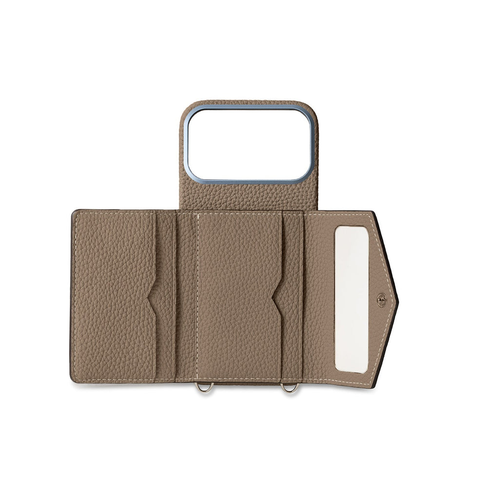 iPhone 18 Pro Max Back Cover Case with Snap Button Closure Shrink Leather (Etoupe)
