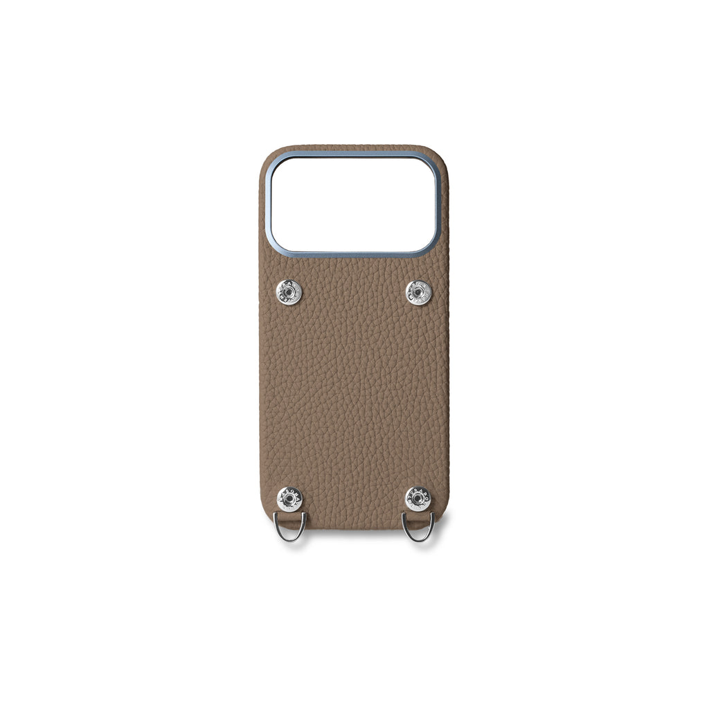 iPhone 18 Pro Max Back Cover Case with Snap Button Closure Shrink Leather (Etoupe)