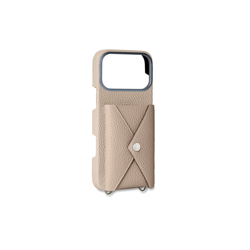 iPhone 18 Pro Max Back Cover Case with Snap Button Closure Shrink Leather (Greige)