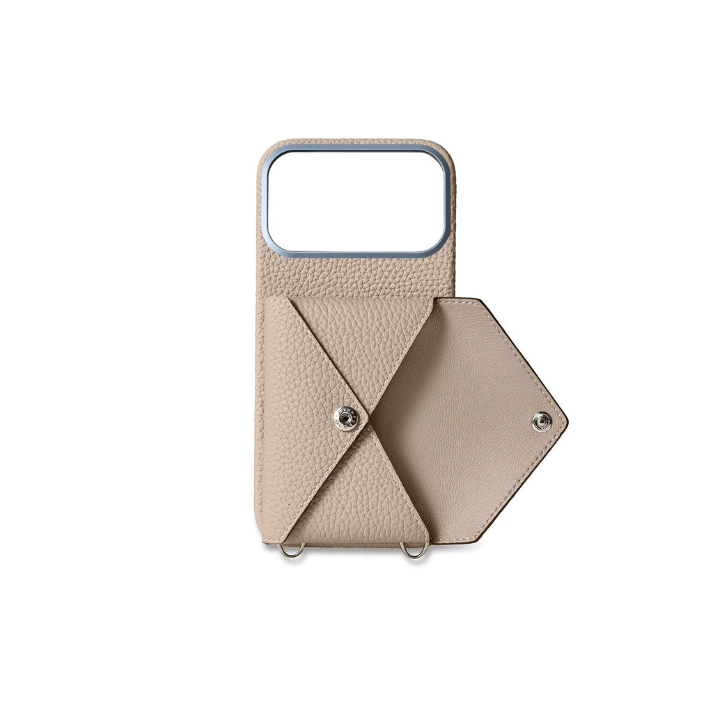 iPhone 18 Pro Max Back Cover Case with Snap Button Closure Shrink Leather (Greige)