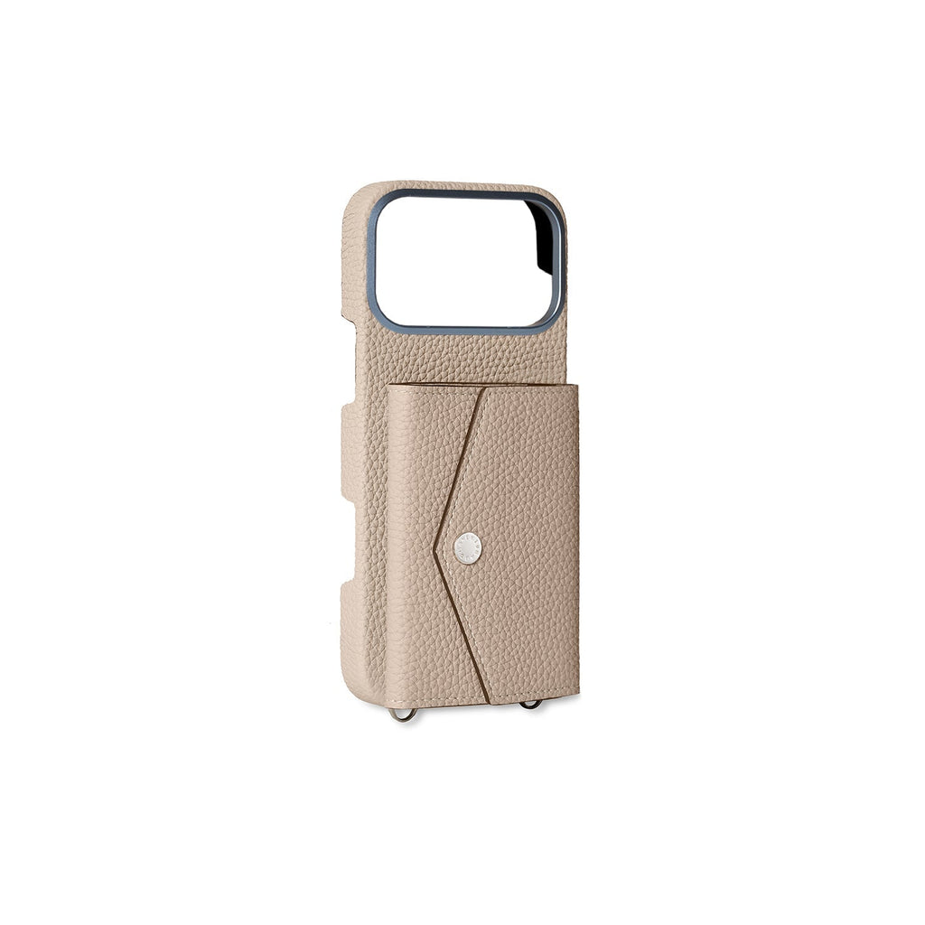 iPhone 18 Pro Max Back Cover Case with Snap Button Closure Shrink Leather (Greige)