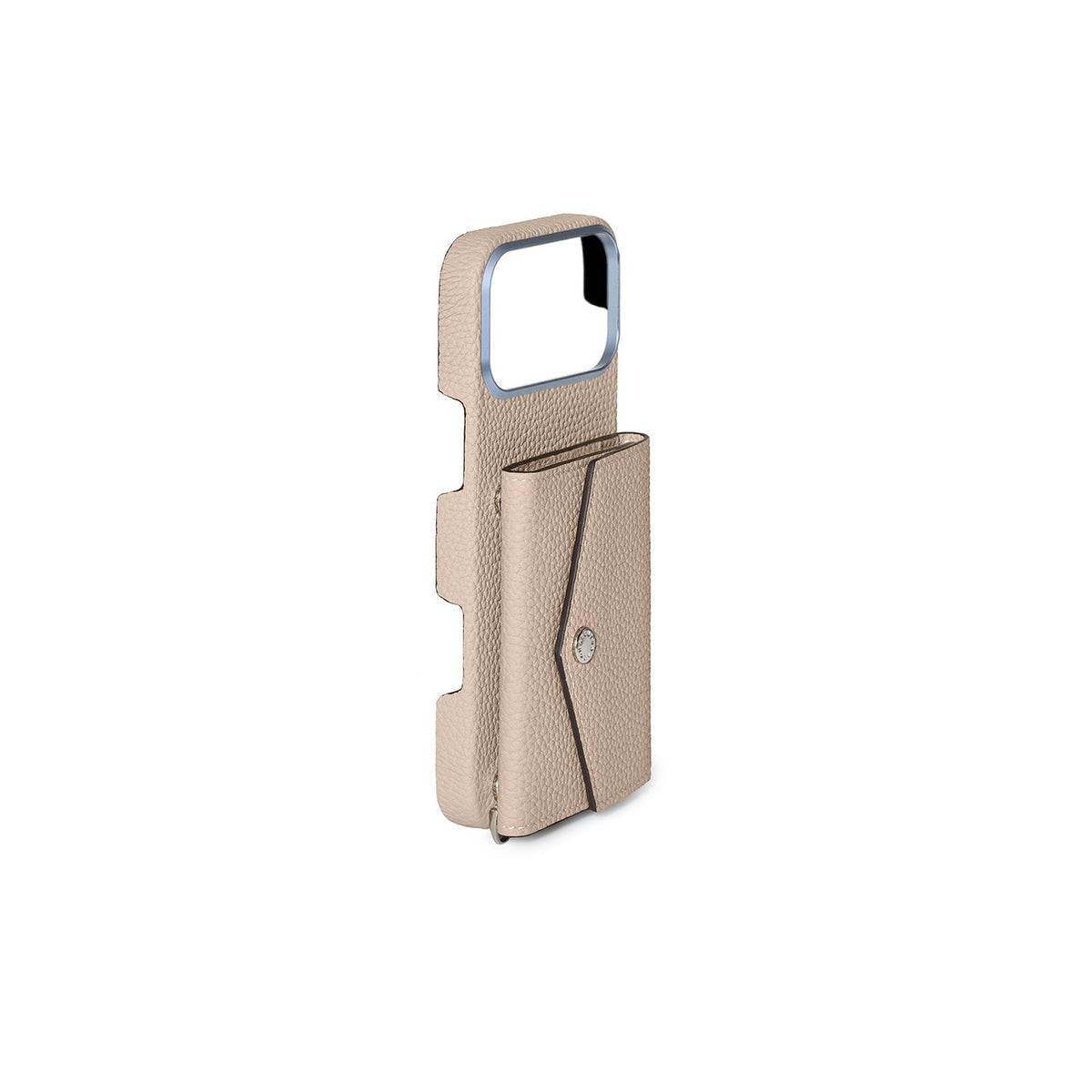 iPhone 18 Pro Max Back Cover Case with Snap Button Closure Shrink Leather (Greige)